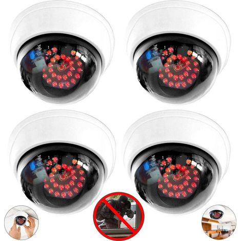 Lot de 4 caméras factice avec 28 LED rouges avec objectif Fausse caméra de surveillance pour l'intérieur et l'extérieur (1/4)