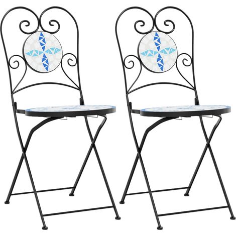 Lot de 2 Chaise de jardin,Chaises de bistro pliables bleu et blanc céramique CFW1011356 (1/5)