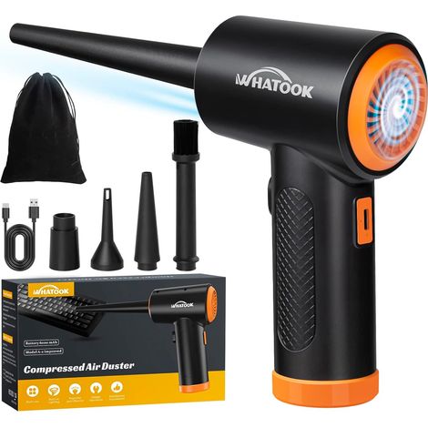 Souffleur Air Comprimé, Dépoussiéreur Électrique, Air Comprimé, 3 vitesses, batterie 6000 mAh, USB-C, LED et 5 buses pour clavier, PC, appareil photo et voiture (1/5)