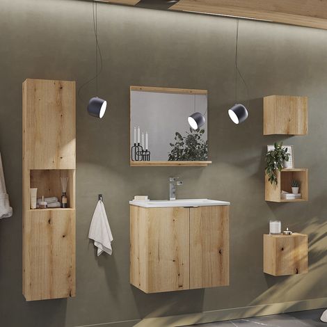 Badmöbel Set 6-teilig, 60cm Waschtisch, Eiche, NEWPORT-56-OAK (1/5)