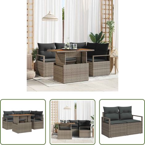 vidaXL Modulares Sofa - Garten-Sofa-Set mit Speicher 5 pcs Grau Poly Rattan (1/5)