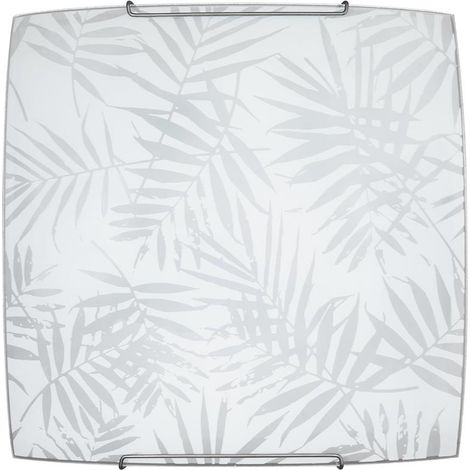 Plafoniera 1xE27 Ganci Cromo Vetro Lastra Bianco Decorato Foglie E-Energy Vanessa (1/3)