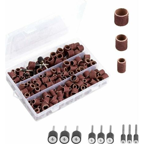 Green Mobility-338 Pièces Tambour de Ponçage avec Boîte de plastique, Comprenant 329 Pièces Bandes de Ponçage et 9 Pièces Tambour Mandrin 1/2&34, 3/8&34, 1/4&34 pour Dremel Outils Rotatifs (1/5)