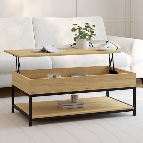 Mesa de centro DETROIT con tablero elevable integral y estante inferior de diseño industrial