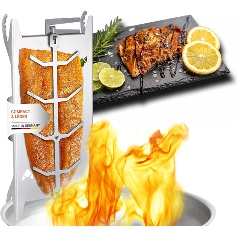 1 Porte-saumon Acier inoxydable Mécanisme serrage Rotatif 180° Barbecue Brasero
