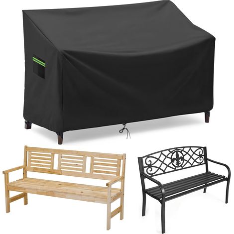 Housse de banc de jardin 3 places places en tissu Oxford 210D imperméable, coupe-vent, revêtement PU, pour banc de terrasse extérieur - 163x66x63/89cm- Noir (1/5)