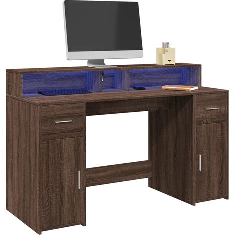 LED-Schreibtisch Braun Eiche-Optik 140x55x91 Holzwerkstoff