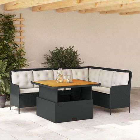 Set de sofás de jardín 2 piezas y cojines ratán sintético negro vidaXL (1/5)