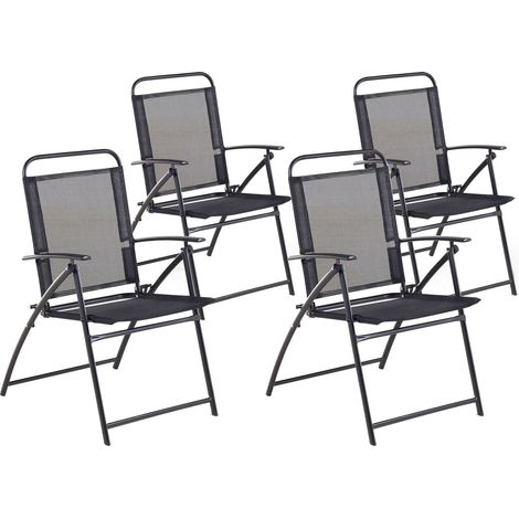 Set di 4 Sedie Pieghevoli da Giardino con Struttura in Acciaio Nero Livo