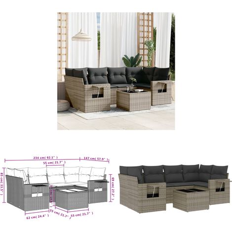 Salon de jardin avec coussins 7 pcs gris résine tressée - Salon De Jardin - Meuble Extérieur - Résine Tressée - Rotin Synthétique - Mobilier De Jardin - Home & Living (1/3)