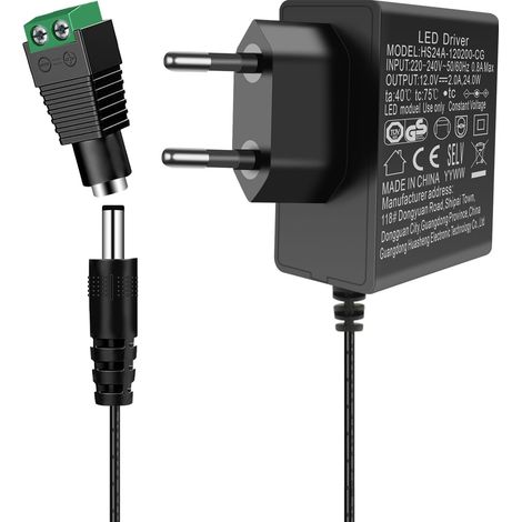 Alimentation 12V 2A, Transformateur 12V CC 2A 24W Adaptateur Secteur, Transformateur Entrée AC 200-240V, 12V Power Supply pour LED Strip,caméra IP, Disque Dur Externe (1/5)
