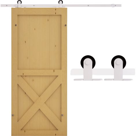 Kit de quincaillerie pour porte coulissante en bois de 183 cm avec guide au sol blanc (1/5)