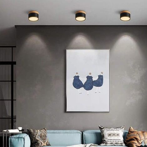 Spot Plafond en Saillie Rond LED Blanc chaud Froid Plafonnier Aluminium 12W 110mm 230V pour Couloir Chambre Salle à Manger Cuisine Salon (Noir,3000K )