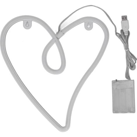 Lampe néon LED en forme de cœur, double alimentation, style rétro, étanche IP45, idéale pour décorer un salon, une fête de Saint-Valentin ou un bar (lumière rose). (1/5)