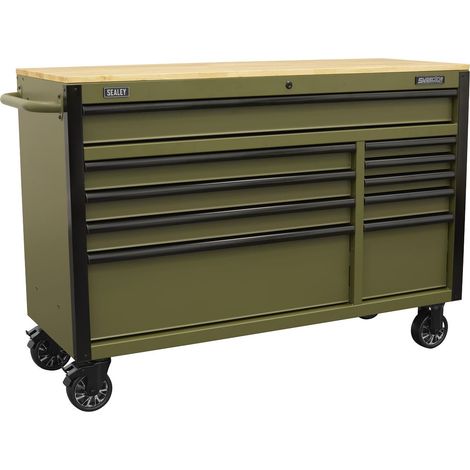 Sealey AP5210KBE Superline PRO Mobile Trolley with Wooden Worktop & Power Bar 10 Drawer 1320mm (1/5)