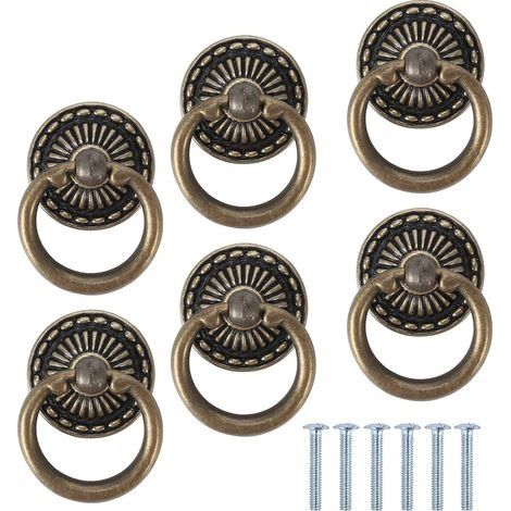 6 pièces boutons de meubles anneau poignée de meuble boutons d'armoire vintage boutons de tiroir armoire de tiroir poignées de tiroir bouton pour meuble armoire commode porte meuble bouton,poignée de (1/5)