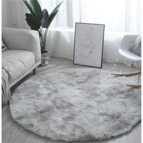 TuseRxln Runder Shaggy-Teppich 120 x 120 cm Hellgrau