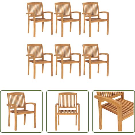 Chaises empilables - Chaises de jardin empilables 6 pcs Bois de teck solide (1/5)
