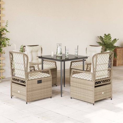 vidaXL Ensemble à manger de jardin avec coussins 5pcs Beige poly rotin (1/5)