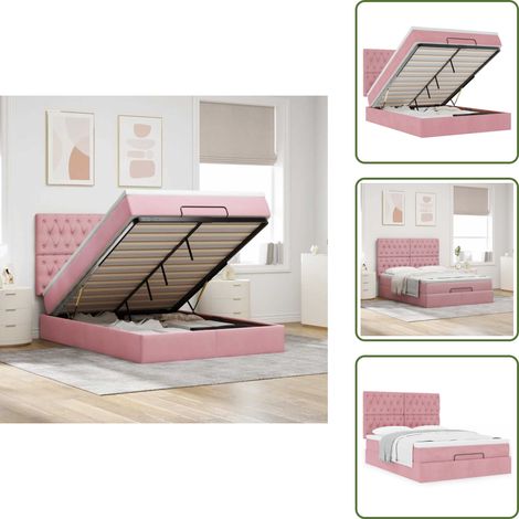 Letto con testiera - vidaXL Struttura Letto Pouf con Materassi Rosa 140x200 cm in Velluto - Materasso rosa