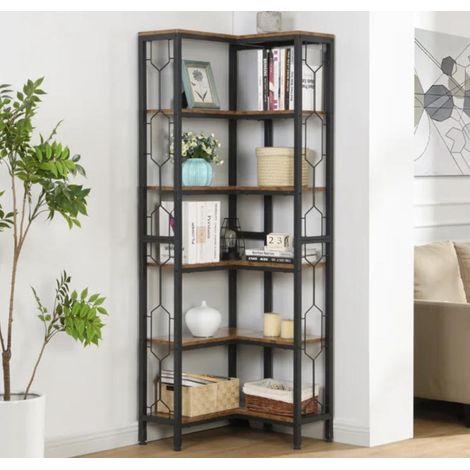 L-Shaped Corner Bookcase 10-Shelf Industrial Display Bookshelf (1/5)