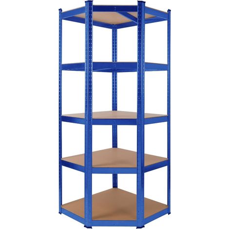 Arebos – Étagère d'angle 180 x 70 x 70 cm – Charge maximale 875 kg – 5 étagères réglables – Montage sans outil – Acier et MDF bleu (1/5)