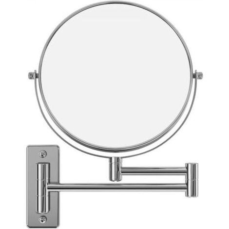 Miroirs de maquillage LED double face de 8 pouces, miroir grossissant mural, pivotant à 360°, surface chromée, extensible, alimenté par 4 piles AAA (non incluses) (argent) (1/5)