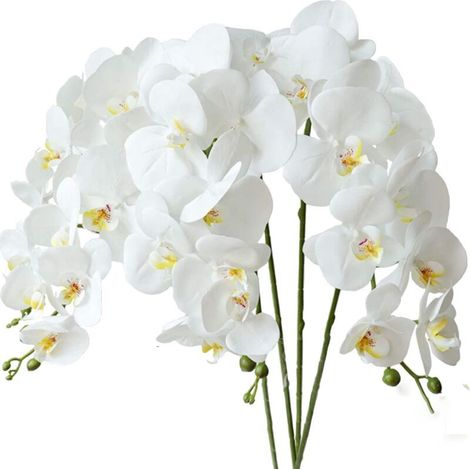 4 pcs Orchidée Phalaenopsis Artifici Fleurs Blanches 70cm avec Feuilles d'Orchidée Artificis (1/4)