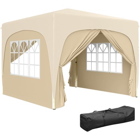 Tonnelle Barnum Tente de réception Pliante 3 x 3 x 2,73 m avec fenêtres + Sac de Transport Sable