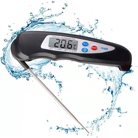 Thermomètre Cuisine, Thermomètre Numérique Digital avec Sonde Pliable, Lecture instantané Thermomètre Cuisson, Thermomètre Viande pour Nouriture, Viande, Huile, Lait, Vin, BBQ et Eau Chaude