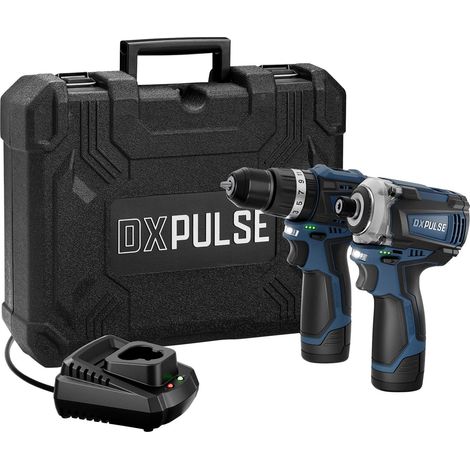 Draper 27983 DXPULSE 12V Brushless Combi Drill & Impact Driver Kit, 1/4"" Sq. Dr., 2 x 2.0Ah Batteries, 1 x Charger