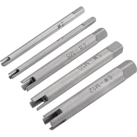 sourcing map Gewindebohrer-Ausdreher-Set M5-M12/8-10-1/2 Zoll (metrisch/Zoll), 3/4 Nuten, gebrochenes, abisoliertes Schraubengewinde, Gewindebohrer-Werkzeuge aus Hartstahl, 5-teilig (1/5)