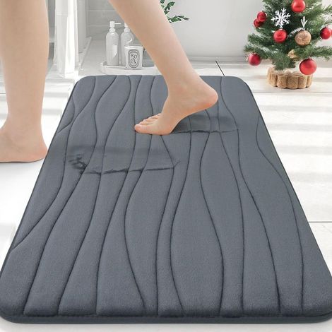 Tapis de bain en mousse à mémoire de forme, 24 x 16 cm, ultra-doux et absorbant, antidérapant, gris foncé. (1/5)