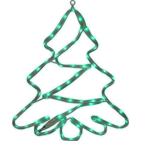 Albero di Natale al neon con LED verdi da appendere, alimentato a rete, 50x40 cm (1/3)