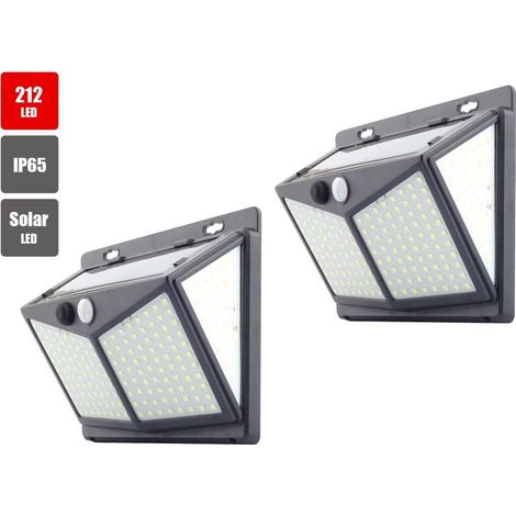 Projecteur solaire extérieur à LED 212 LED avec détecteur de mouvement PIR, étanche (lot de 2) (1/5)