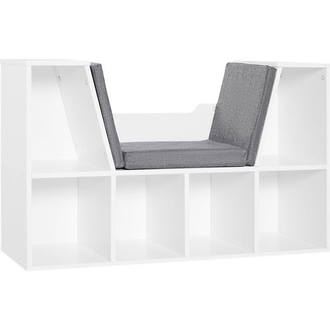 Bibliothèque HOMCOM avec siège intégré, bibliothèque 6 cases, banc de rangement avec coussin, multifonctionnelle pour salon, bureau, chambre, 102 x 30 x 61 cm, blanc et gris
