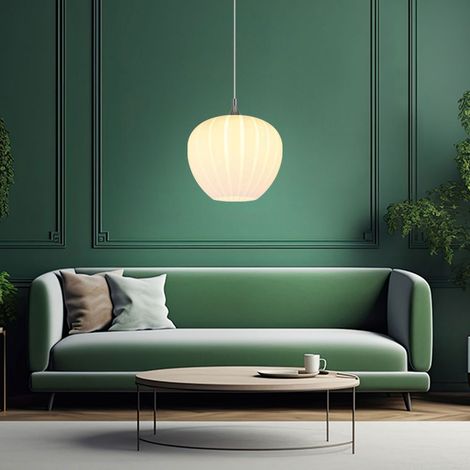 Pendelleuchte Hängeleuchte Esszimmerlampe 1xE27 Glas weiß gemustert verchromt