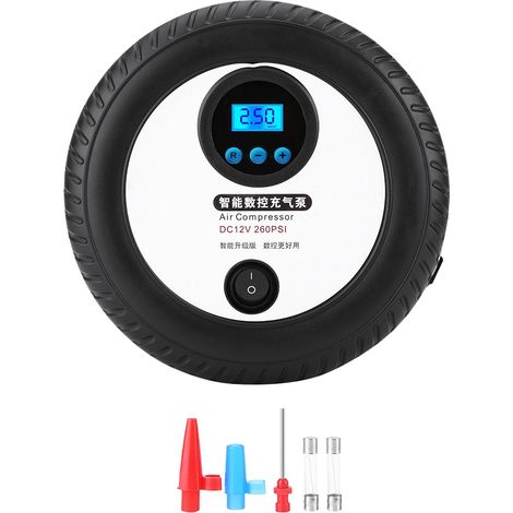 Gonfleur de pneus portable numérique 12 V, compresseur d'air 260 PSI pour voiture, vélo, bateau pneumatique (1/5)