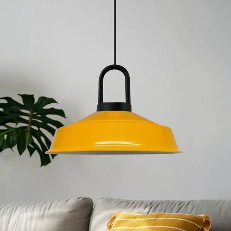 Suspension Luminaire Asletl-LockNoir Industrielle en Métal Jaune Peint à la Main – Lustre Vintage E27 Ø40 cm pour Salon, Chambre ou Salle à Manger (1/4)