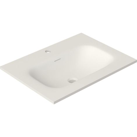 Saniclass Flow Meuble lavabo - 61x46x1.5cm - trop-plein - 1 vasque centrale - 1 trou de robinet - solid surface blanc mat