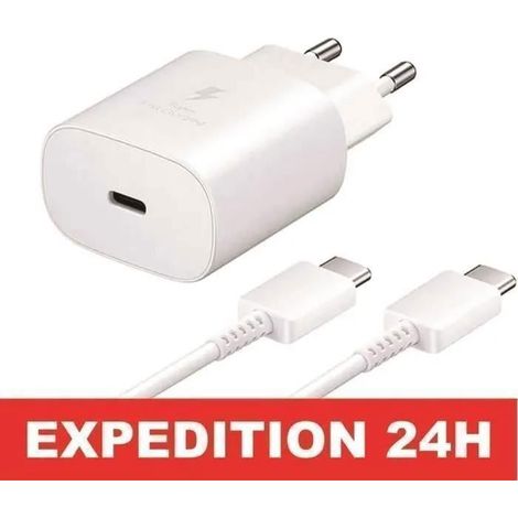 Chargeur Secteur Rapide 25W - SAMSUNG - USB-C - Câble 2M - Compatible S26/S25/S22/S21/S20/A53/A34