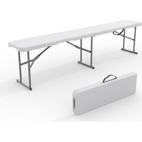 Banc pliable plastique 180cm portable poignée et verrou idéal pique-nique camping extérieur repas couleur blanc (1/5)