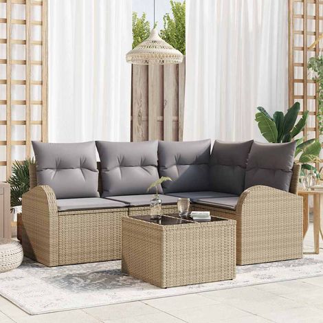 Gartensofa-set Beige Poly-Rattan