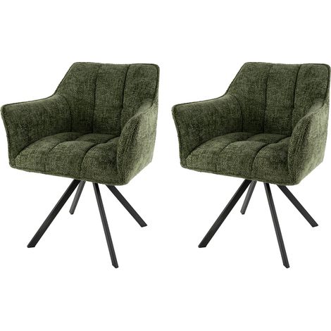 Lot de 2 fauteuils repas pivotants en tissu texturé vert - JORDI