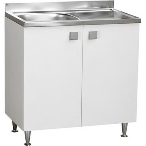 Sottolavello con lavello vasca sinistra Bianco Frassinato 2 ante Cm 80x50xH 91 - consegnato già montato