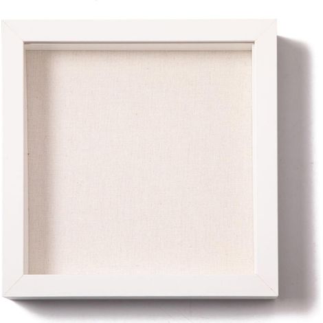 3D Cadre Boîte avec Planche en Toile 20x20cm Cadre Profond Vitre en Verre pour Médailles, Billets et Photos (Blanc) (1/5)