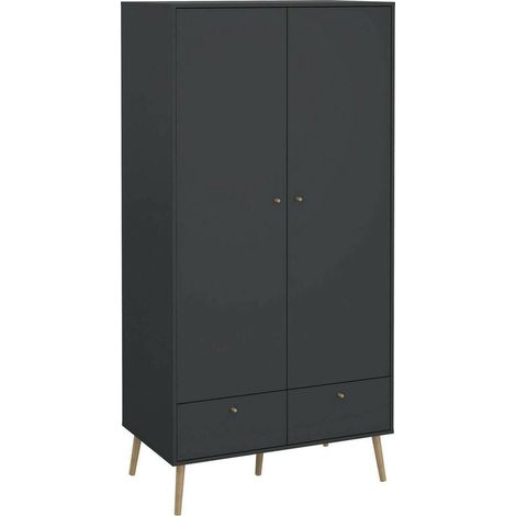 Armoire 2 Portes Kahina, Penderie Chambre, 1 Étagère, 58,1x200,1h cm Gris