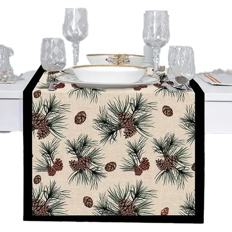 Chemin de table motif pommes de pin et aiguilles de pin d'hiver - Décoration de table pour fête - 183 cm x 33 cm (1/5)