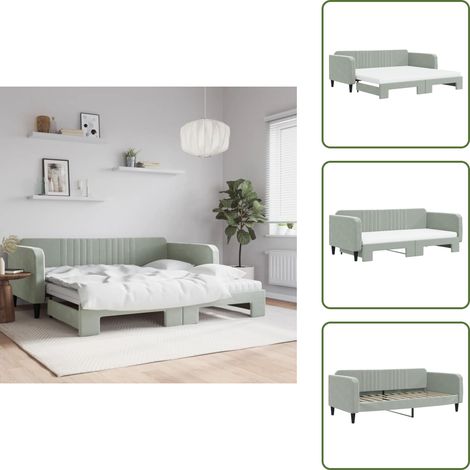 Doppelbett - vidaXL Tagesbett Ausziehbar mit Matratzen Hellgrau 100x200 cm Samt - Matratze (1/5)