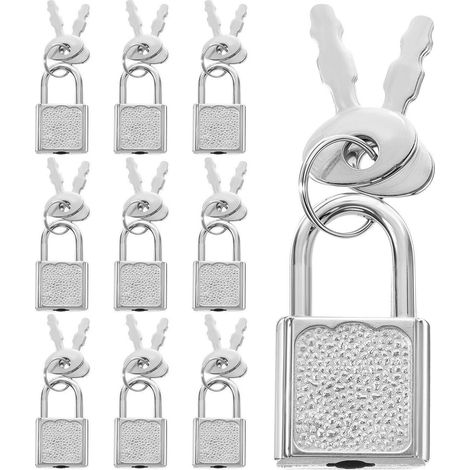 10er Set Mini Vorhängeschlösser mit Schlüssel, Silber, für Gepäck & Schließfächer